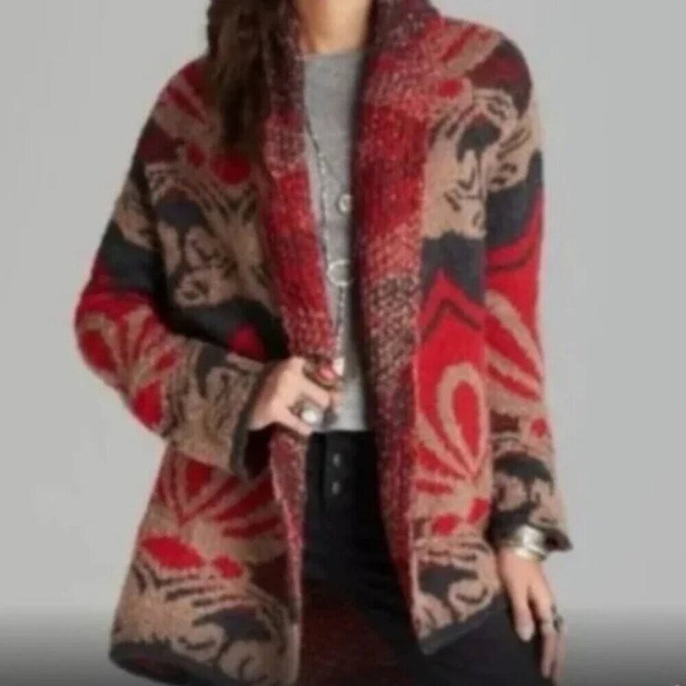 Free People Winters Day Bliss Wool Blend Oversized Cardigan Size S boho cozy 70s